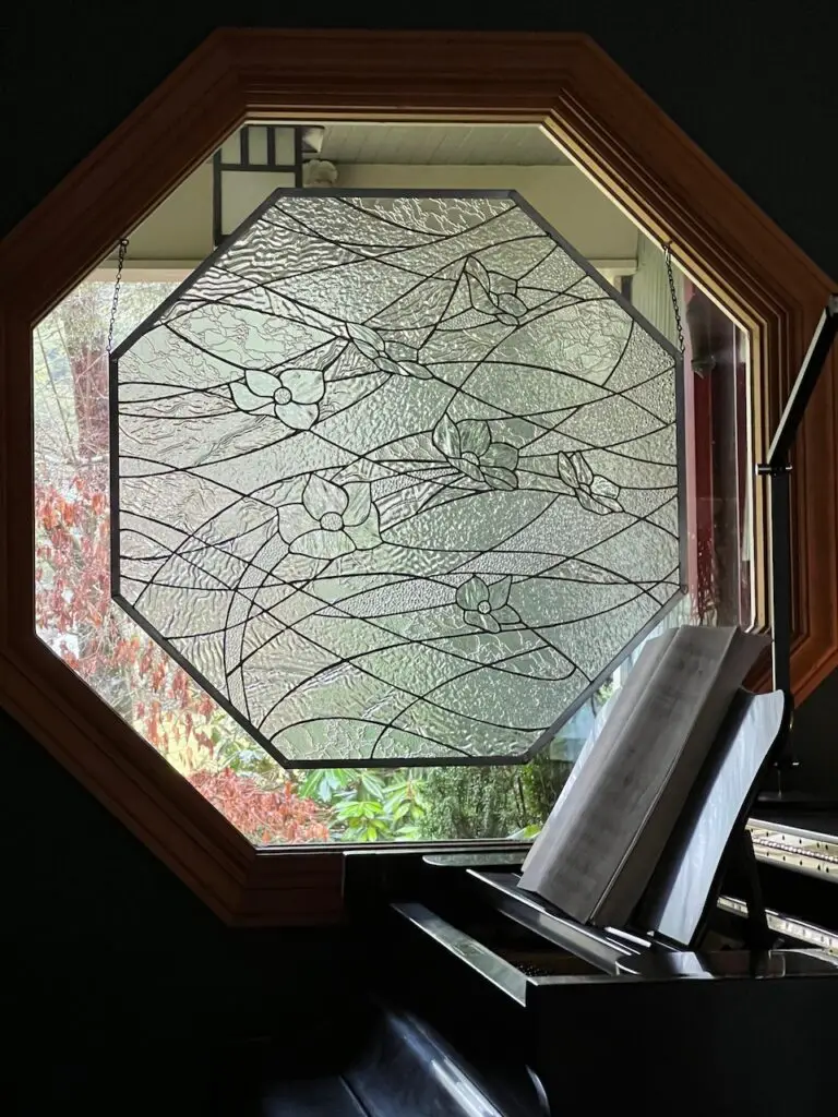 Winter Dogwood stained glass panel