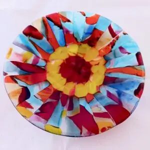 fused glass plate Fiesta Zinnia