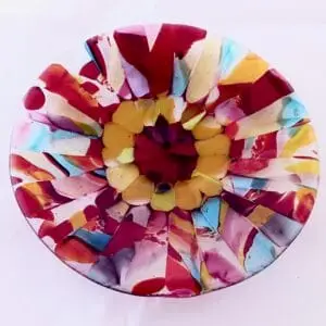 fused glass plate Firecracker Zinnia