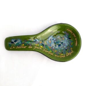 Fused Glass Spoon Rest Avocado Steel