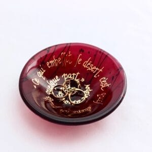 Fused Glass Blessing Bowl Cranberry Confetti - with rings