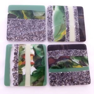 Fused Glass Coasters Forest Stream - in a square