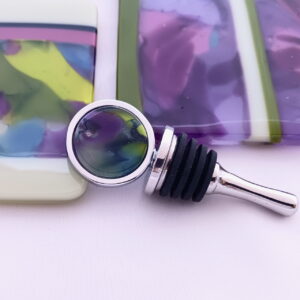 Fused Glass Bottle Stopper Market Basket - with coasters
