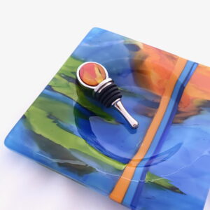 Fused Glass Bottle Stopper Orange Blossom - in wine bottle coaster