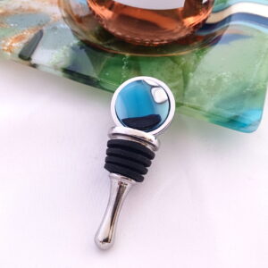 Fused Glass Bottle Stopper Seashell - with wine bottle coaster