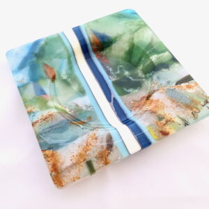 Fused Glass Wine Bottle Coaster Seashore - diagonal