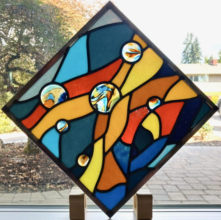 The Watershed Collection: Energy-flow stained glass pump house door window