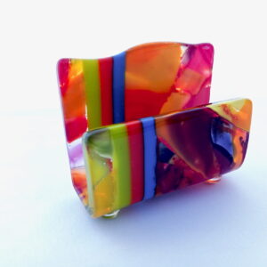Fused Glass Business Card Holder Fanfare - front