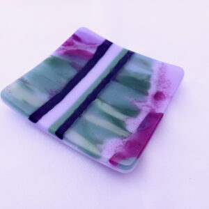 Fused Glass Desk Dish Orchid Lei - angle