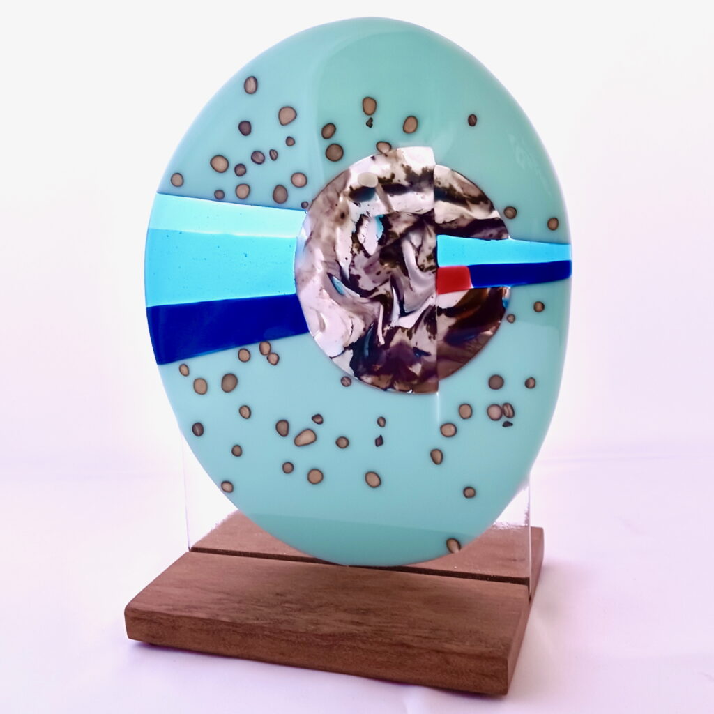 Fused Glass Sculpture Piece of Mind - front angle