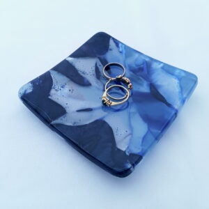 Fused Glass Desk Dish Wild Indigo - with rings