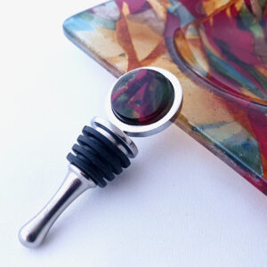 Fused Glass Bottle Stopper Bonfire - with coaster