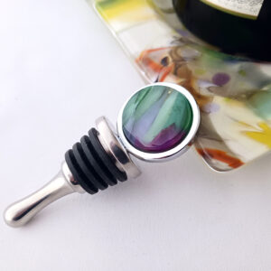 Fused Glass Bottle Stopper Shady Grove - with coaster and bottle