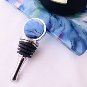 Fused Glass Bottle Stopper Water Garden - with bottle and stopper
