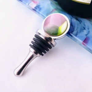 Fused Glass Bottle Stopper Water Lily - with bottle coaster and bottle of wine