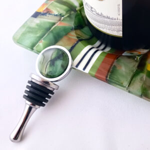 Fused Glass Bottle Stopper Woodland - with bottle and coaster