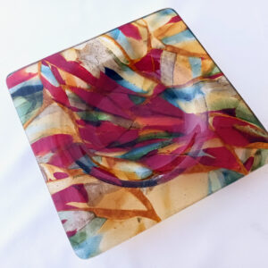 Fused Glass Wine Bottle Coaster Bonfire - diagonal