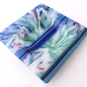 Fused Glass Wine Bottle Coaster Water Garden